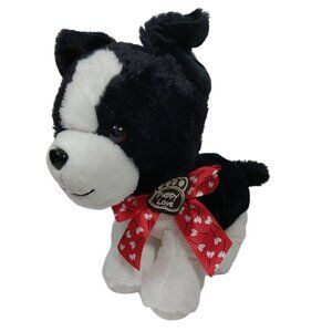 Walmart Standing Dog Plush Puppy Love Black White Stuffed Animal Toy Heart Bow